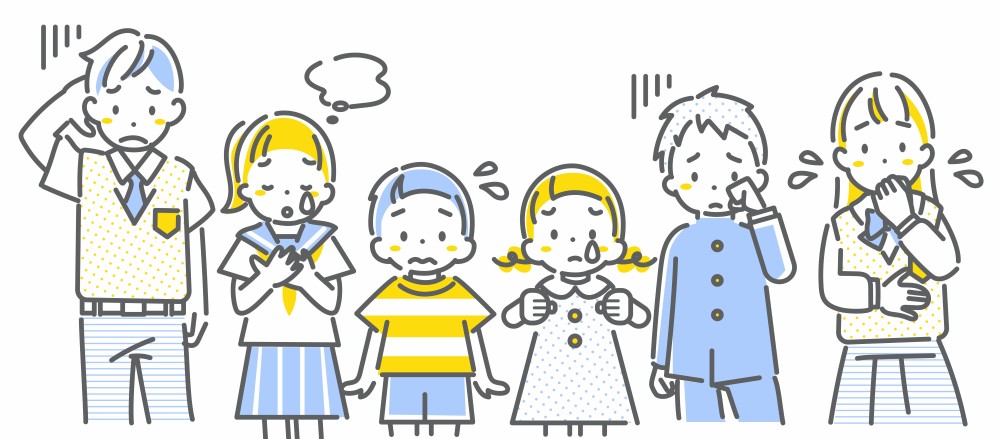 悩んでいる子どもたちのイラスト